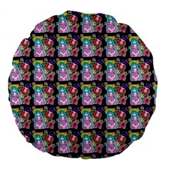 Blue Haired Girl Pattern Black Large 18  Premium Flano Round Cushions by snowwhitegirl