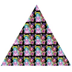 Blue Haired Girl Pattern Black Wooden Puzzle Triangle by snowwhitegirl