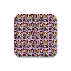 Purple Glasses Girl Pattern Lilac Rubber Square Coaster (4 Pack)  by snowwhitegirl