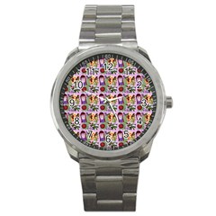 Purple Glasses Girl Pattern Lilac Sport Metal Watch by snowwhitegirl