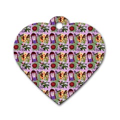 Purple Glasses Girl Pattern Lilac Dog Tag Heart (two Sides) by snowwhitegirl