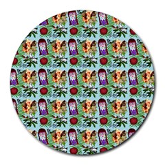 Purple Glasses Girl Pattern Blue Round Mousepads by snowwhitegirl