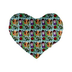 Purple Glasses Girl Pattern Blue Standard 16  Premium Heart Shape Cushions by snowwhitegirl