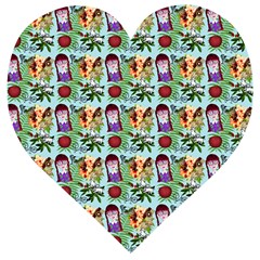 Purple Glasses Girl Pattern Blue Wooden Puzzle Heart by snowwhitegirl