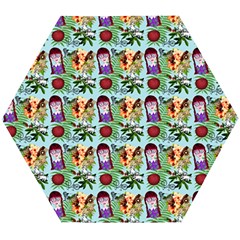 Purple Glasses Girl Pattern Blue Wooden Puzzle Hexagon by snowwhitegirl