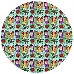 Purple Glasses Girl Pattern Blue Wooden Bottle Opener (round) by snowwhitegirl