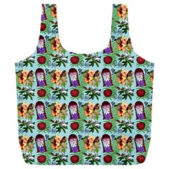 Purple Glasses Girl Pattern Blue Full Print Recycle Bag (xxl)