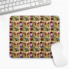 Purple Glasses Girl Pattern Peach Large Mousepads by snowwhitegirl