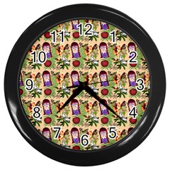 Purple Glasses Girl Pattern Peach Wall Clock (black) by snowwhitegirl