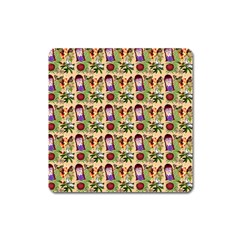 Purple Glasses Girl Pattern Peach Square Magnet by snowwhitegirl