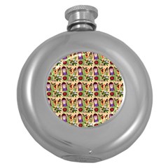 Purple Glasses Girl Pattern Peach Round Hip Flask (5 Oz) by snowwhitegirl