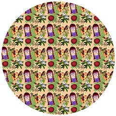 Purple Glasses Girl Pattern Peach Wooden Puzzle Round by snowwhitegirl