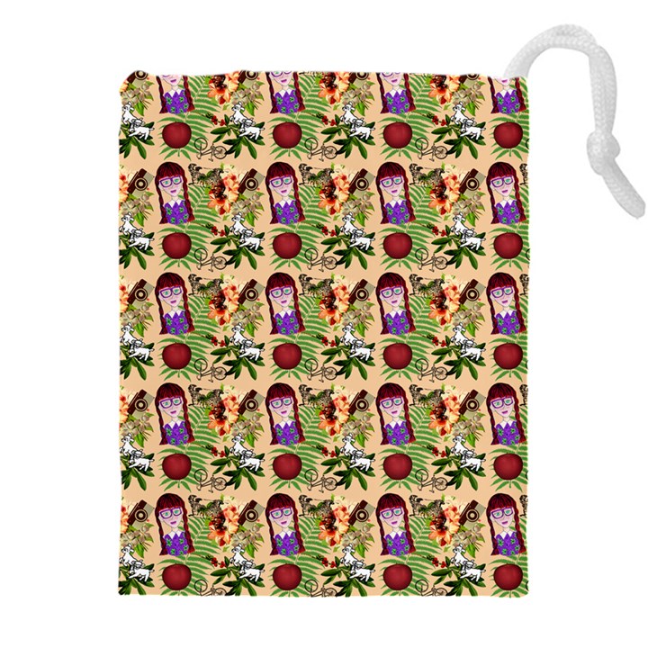 Purple Glasses Girl Pattern Peach Drawstring Pouch (4XL)