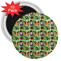 Purple Glasses Girl Pattern Green 3  Magnets (10 Pack)  by snowwhitegirl