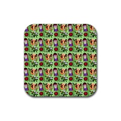 Purple Glasses Girl Pattern Green Rubber Coaster (square)  by snowwhitegirl