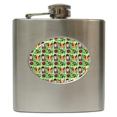 Purple Glasses Girl Pattern Green Hip Flask (6 Oz) by snowwhitegirl