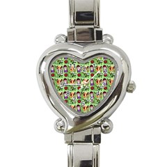 Purple Glasses Girl Pattern Green Heart Italian Charm Watch by snowwhitegirl