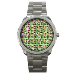 Purple Glasses Girl Pattern Green Sport Metal Watch by snowwhitegirl