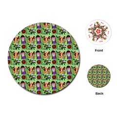 Purple Glasses Girl Pattern Green Playing Cards Single Design (round) by snowwhitegirl