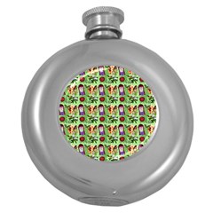 Purple Glasses Girl Pattern Green Round Hip Flask (5 Oz) by snowwhitegirl