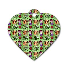 Purple Glasses Girl Pattern Green Dog Tag Heart (two Sides) by snowwhitegirl