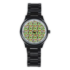 Purple Glasses Girl Pattern Green Stainless Steel Round Watch by snowwhitegirl