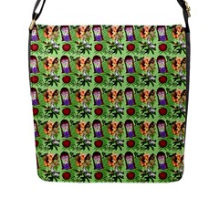 Purple Glasses Girl Pattern Green Flap Closure Messenger Bag (l) by snowwhitegirl