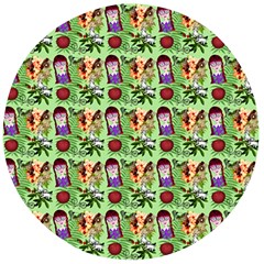 Purple Glasses Girl Pattern Green Wooden Bottle Opener (round) by snowwhitegirl