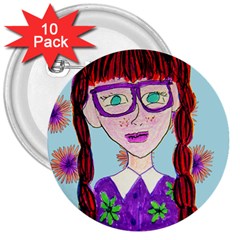 Purple Glasses Girl Wall 3  Buttons (10 pack) 