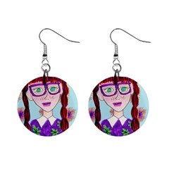 Purple Glasses Girl Wall Mini Button Earrings by snowwhitegirl