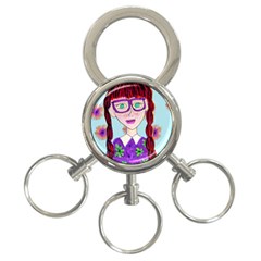 Purple Glasses Girl Wall 3-ring Key Chain by snowwhitegirl