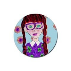 Purple Glasses Girl Wall Rubber Coaster (round)  by snowwhitegirl