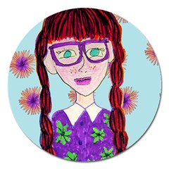 Purple Glasses Girl Wall Magnet 5  (Round)