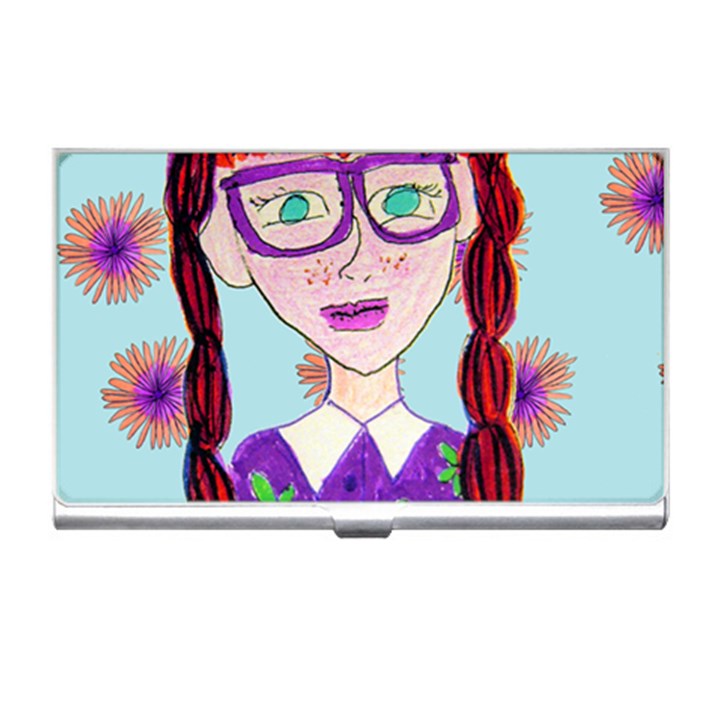 Purple Glasses Girl Wall Business Card Holder