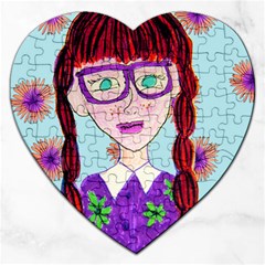 Purple Glasses Girl Wall Jigsaw Puzzle (Heart)