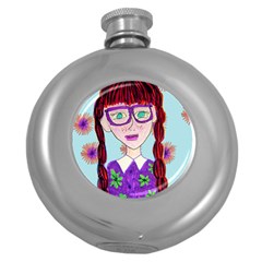 Purple Glasses Girl Wall Round Hip Flask (5 Oz) by snowwhitegirl