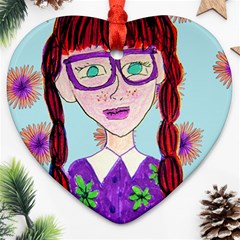 Purple Glasses Girl Wall Heart Ornament (Two Sides)