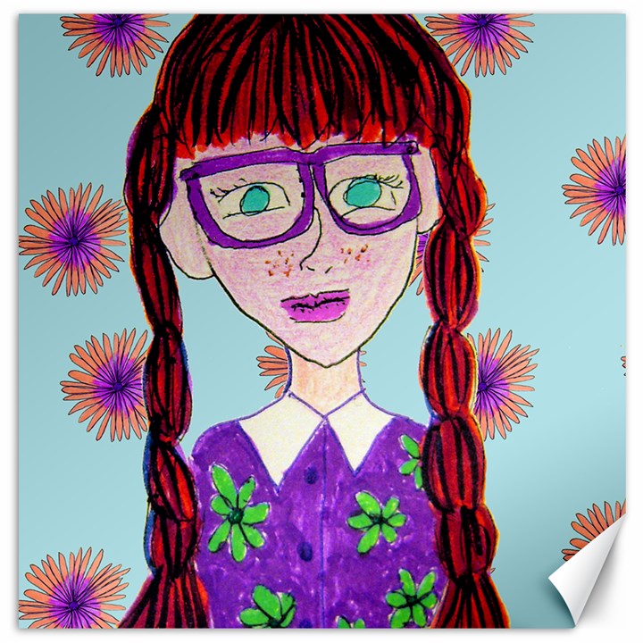 Purple Glasses Girl Wall Canvas 12  x 12 