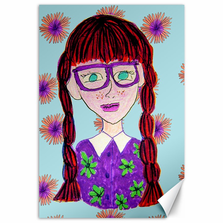 Purple Glasses Girl Wall Canvas 12  x 18 