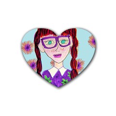 Purple Glasses Girl Wall Heart Coaster (4 pack) 