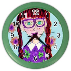 Purple Glasses Girl Wall Color Wall Clock by snowwhitegirl