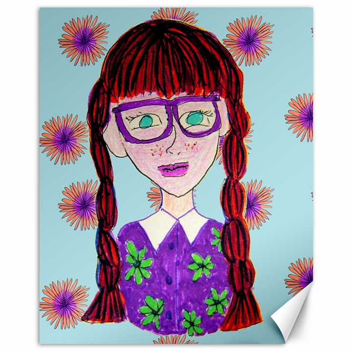 Purple Glasses Girl Wall Canvas 11  x 14 