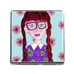 Purple Glasses Girl Wall Memory Card Reader (Square 5 Slot)