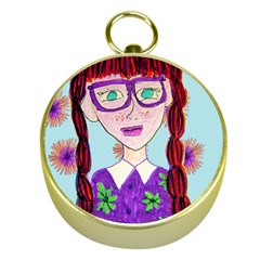 Purple Glasses Girl Wall Gold Compasses