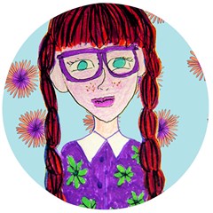 Purple Glasses Girl Wall Wooden Bottle Opener (round) by snowwhitegirl