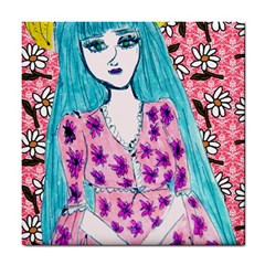 Blue Haired Girl Wall Tile Coaster by snowwhitegirl