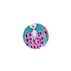 Blue Haired Girl Wall 1  Mini Buttons by snowwhitegirl