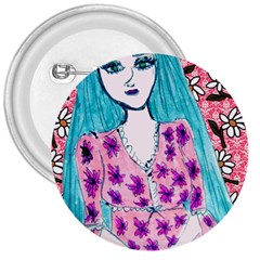 Blue Haired Girl Wall 3  Buttons by snowwhitegirl