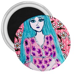 Blue Haired Girl Wall 3  Magnets by snowwhitegirl