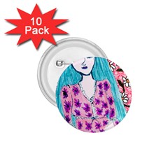 Blue Haired Girl Wall 1 75  Buttons (10 Pack) by snowwhitegirl